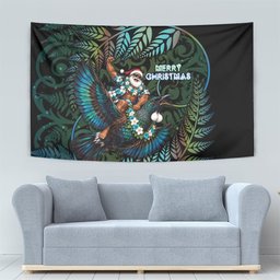 New Zealand Christmas Tapestry Santa Riding Tui Bird Silver Fern