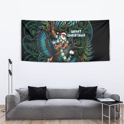 New Zealand Christmas Tapestry Santa Riding Tui Bird Silver Fern