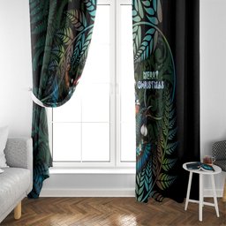 New Zealand Christmas Window Curtain Santa Riding Tui Bird Silver Fern