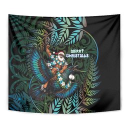 New Zealand Christmas Tapestry Santa Riding Tui Bird Silver Fern