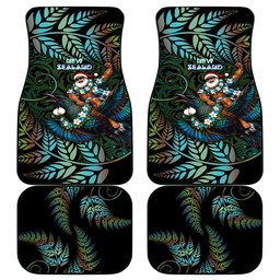 New Zealand Christmas Car Mats Santa Riding Tui Bird Silver Fern