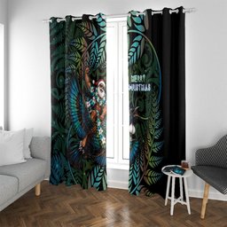 New Zealand Christmas Window Curtain Santa Riding Tui Bird Silver Fern