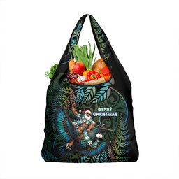 New Zealand Christmas Grocery Bag Santa Riding Tui Bird Silver Fern