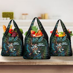 New Zealand Christmas Grocery Bag Santa Riding Tui Bird Silver Fern