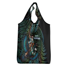 New Zealand Christmas Grocery Bag Santa Riding Tui Bird Silver Fern