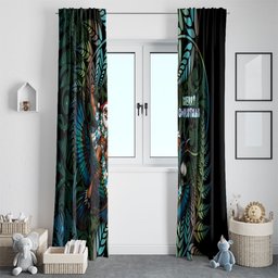 New Zealand Christmas Window Curtain Santa Riding Tui Bird Silver Fern