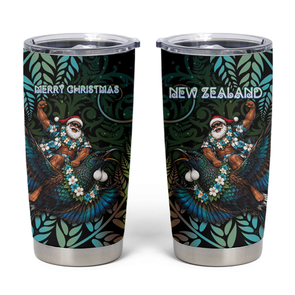 New Zealand Christmas Tumbler Cup Santa Riding Tui Bird Silver Fern