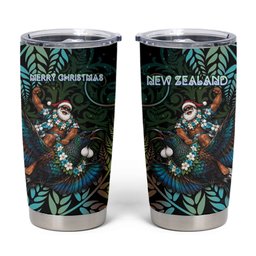 New Zealand Christmas Tumbler Cup Santa Riding Tui Bird Silver Fern