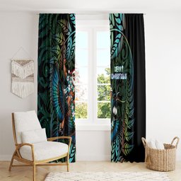 New Zealand Christmas Window Curtain Santa Riding Tui Bird Silver Fern
