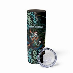 New Zealand Christmas Skinny Tumbler Santa Riding Tui Bird Silver Fern