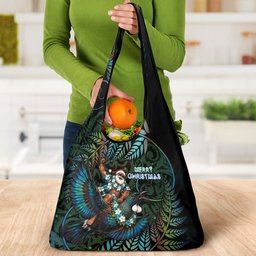 New Zealand Christmas Grocery Bag Santa Riding Tui Bird Silver Fern