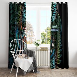 New Zealand Christmas Window Curtain Santa Riding Tui Bird Silver Fern