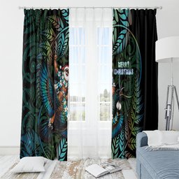 New Zealand Christmas Window Curtain Santa Riding Tui Bird Silver Fern