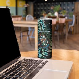New Zealand Christmas Skinny Tumbler Santa Riding Tui Bird Silver Fern