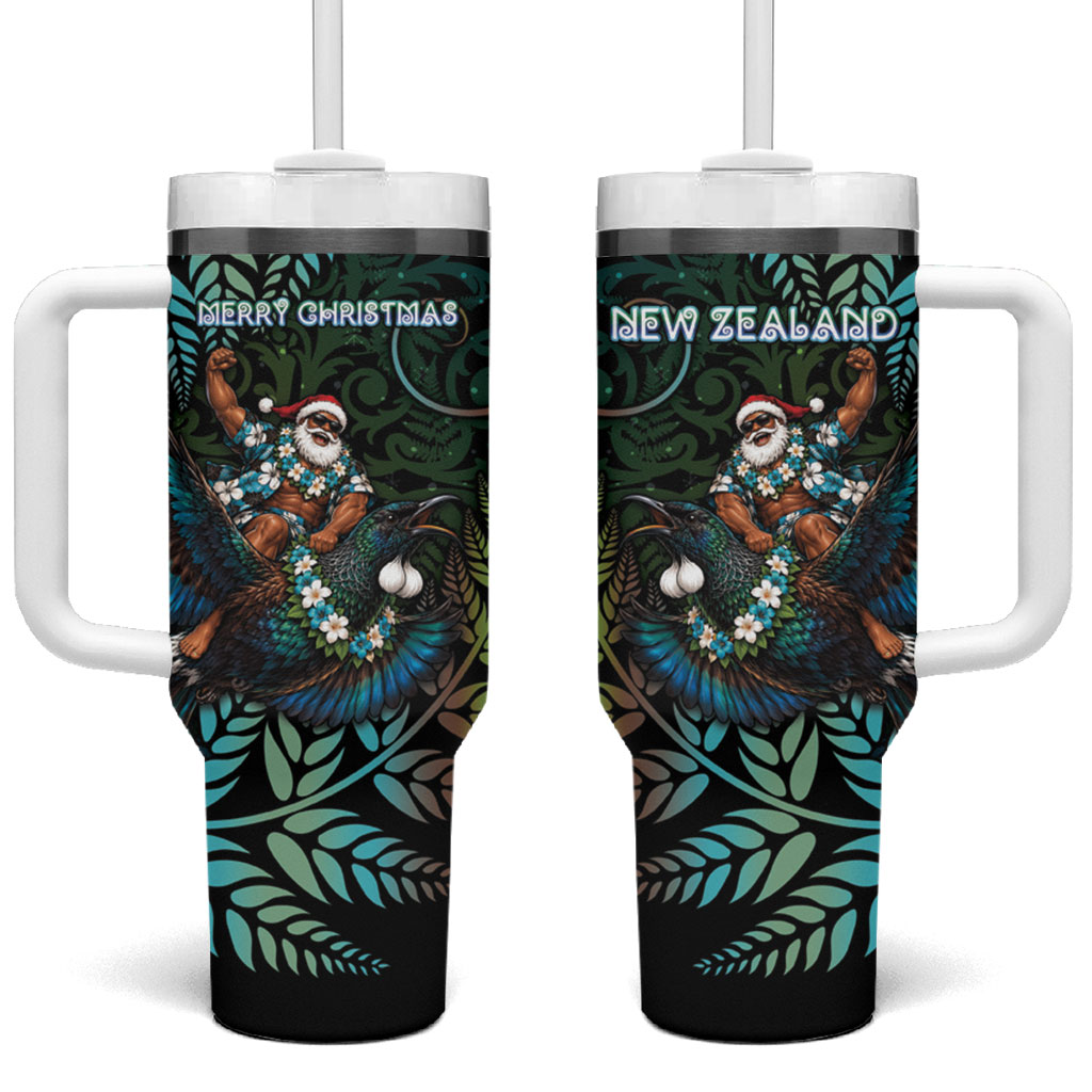 New Zealand Christmas Tumbler With Handle Santa Riding Tui Bird Silver Fern