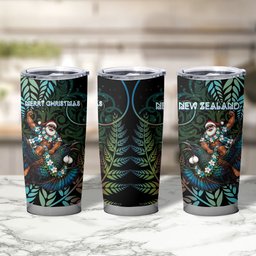 New Zealand Christmas Tumbler Cup Santa Riding Tui Bird Silver Fern