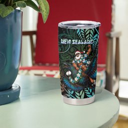 New Zealand Christmas Tumbler Cup Santa Riding Tui Bird Silver Fern