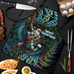 New Zealand Christmas Apron Santa Riding Tui Bird Silver Fern