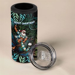 New Zealand Christmas 4 in 1 Can Cooler Tumbler Santa Riding Tui Bird Silver Fern