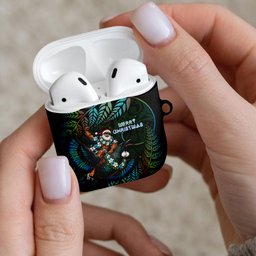 New Zealand Christmas AirPods Case Santa Riding Tui Bird Silver Fern