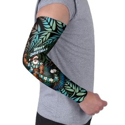 New Zealand Christmas Arm Sleeves Santa Riding Tui Bird Silver Fern