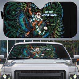 New Zealand Christmas Auto Sun Shade Santa Riding Tui Bird Silver Fern