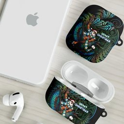 New Zealand Christmas AirPods Case Santa Riding Tui Bird Silver Fern