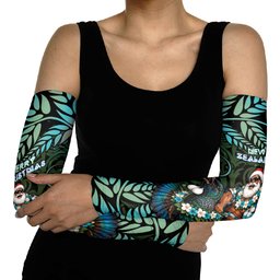 New Zealand Christmas Arm Sleeves Santa Riding Tui Bird Silver Fern