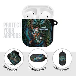 New Zealand Christmas AirPods Case Santa Riding Tui Bird Silver Fern