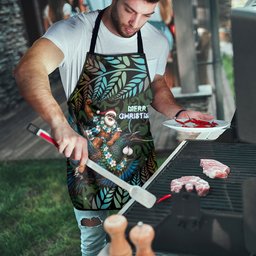 New Zealand Christmas Apron Santa Riding Tui Bird Silver Fern