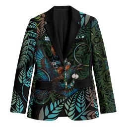 New Zealand Christmas Blazer Santa Riding Tui Bird Silver Fern