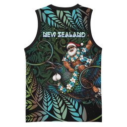New Zealand Christmas Basketball Jersey Santa Riding Tui Bird Silver Fern