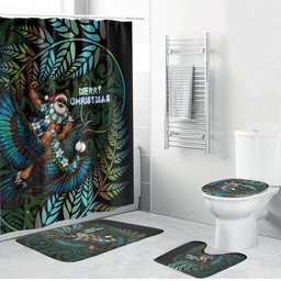 New Zealand Christmas Bathroom Set Santa Riding Tui Bird Silver Fern