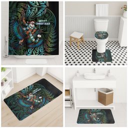 New Zealand Christmas Bathroom Set Santa Riding Tui Bird Silver Fern