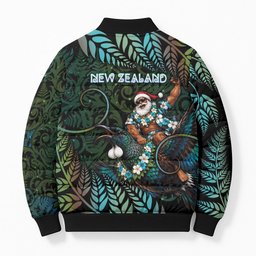 New Zealand Christmas Bomber Puffer Jacket Santa Riding Tui Bird Silver Fern