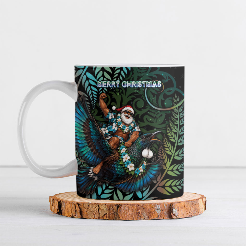 New Zealand Christmas Ceramic Mug Santa Riding Tui Bird Silver Fern
