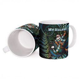 New Zealand Christmas Ceramic Mug Santa Riding Tui Bird Silver Fern