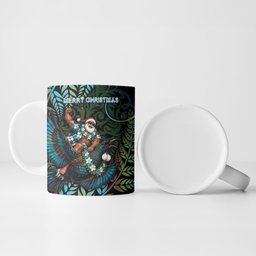 New Zealand Christmas Ceramic Mug Santa Riding Tui Bird Silver Fern