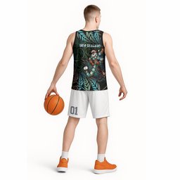 New Zealand Christmas Basketball Jersey Santa Riding Tui Bird Silver Fern