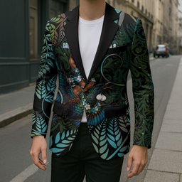 New Zealand Christmas Blazer Santa Riding Tui Bird Silver Fern