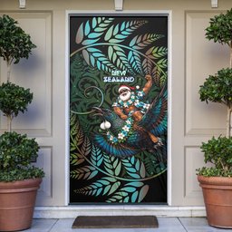 New Zealand Christmas Door Cover Santa Riding Tui Bird Silver Fern