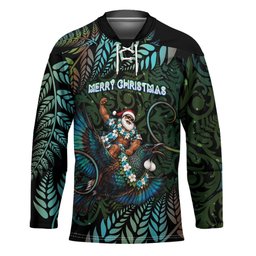 New Zealand Christmas Hockey Jersey Santa Riding Tui Bird Silver Fern