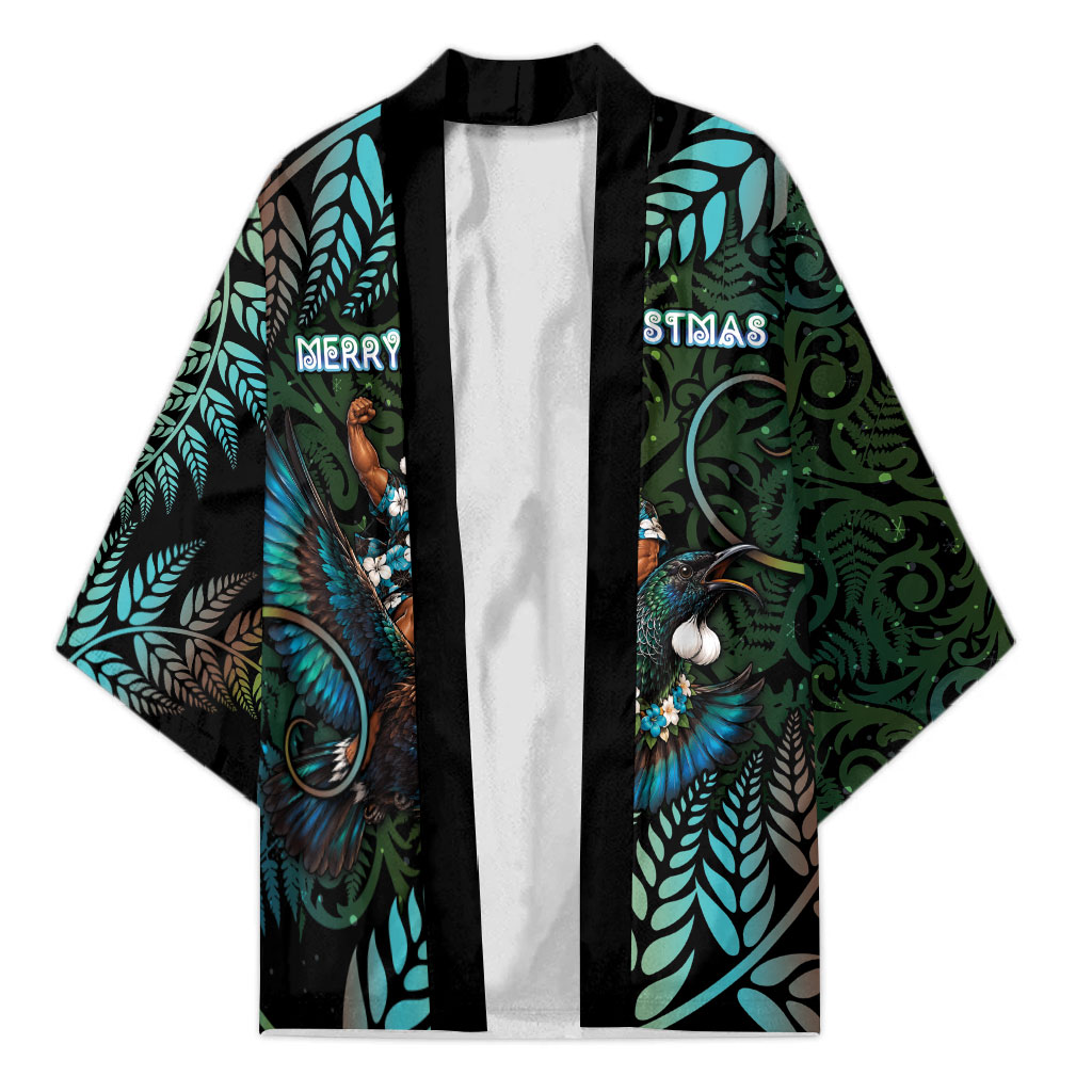 New Zealand Christmas Kimono Santa Riding Tui Bird Silver Fern
