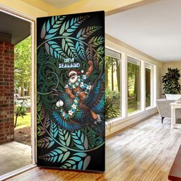 New Zealand Christmas Door Cover Santa Riding Tui Bird Silver Fern