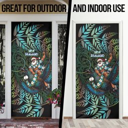 New Zealand Christmas Door Cover Santa Riding Tui Bird Silver Fern