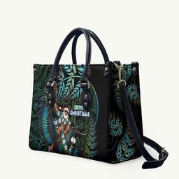 New Zealand Christmas Leather Bag Santa Riding Tui Bird Silver Fern