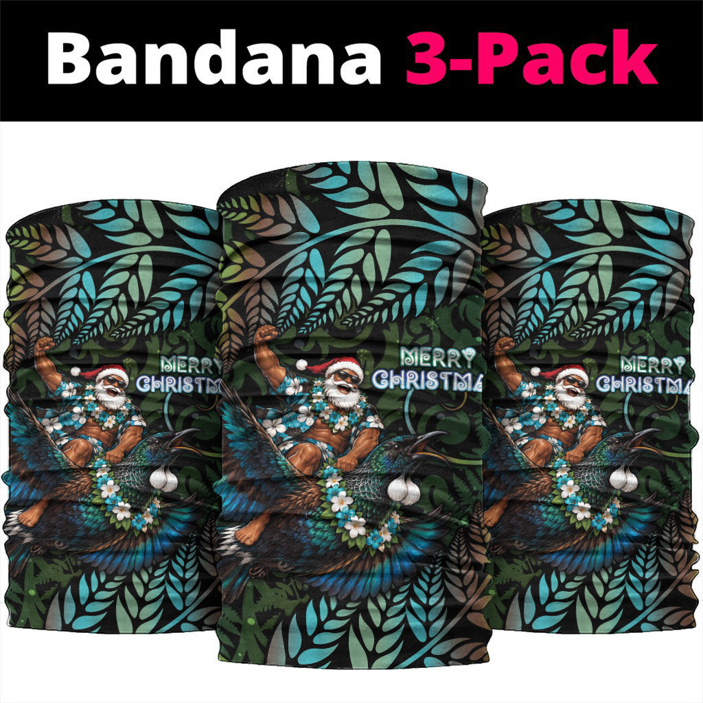 New Zealand Christmas Neck Gaiter Santa Riding Tui Bird Silver Fern