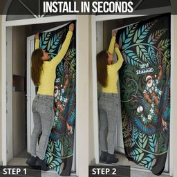 New Zealand Christmas Door Cover Santa Riding Tui Bird Silver Fern