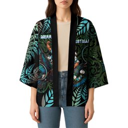 New Zealand Christmas Kimono Santa Riding Tui Bird Silver Fern