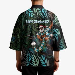 New Zealand Christmas Kimono Santa Riding Tui Bird Silver Fern